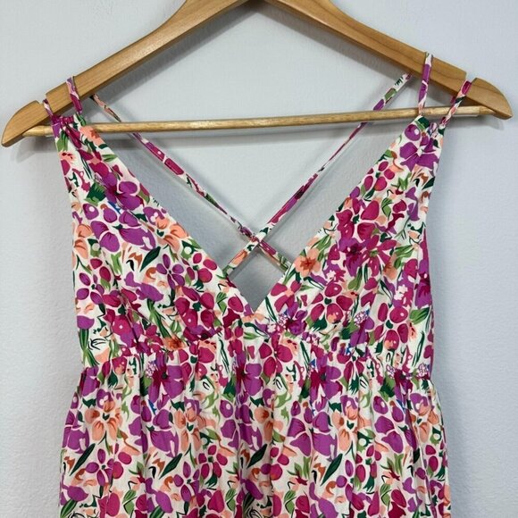 Storia Women's Maxi Dress Sleeveless Floral Print Lined Cross Back Multicolor XS - Picture 3 of 16